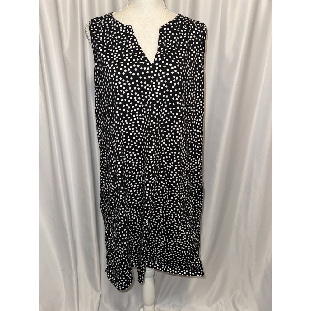 Lands End T-shirt Dress Size Lg 14-16 Polka Dot v-neck Sleeveless Cotton - Picture 7 of 8